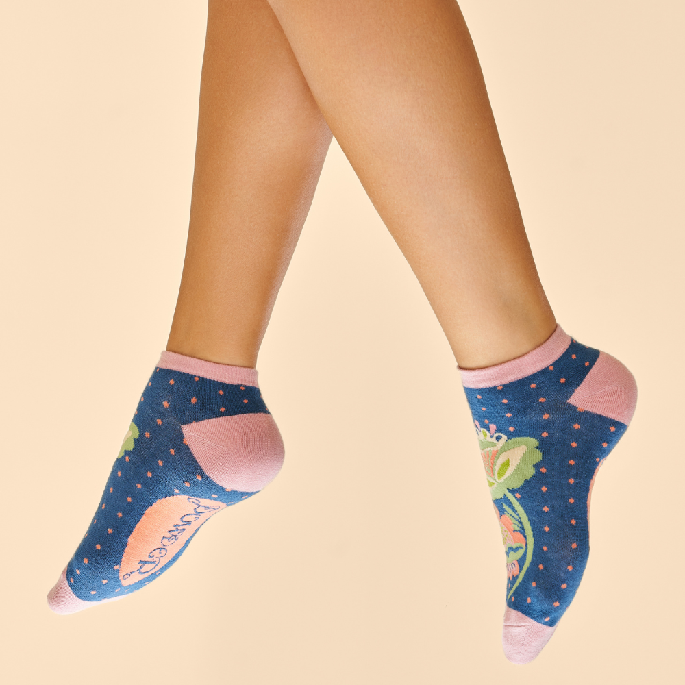 Ladies Bamboo Scandinavian Stem Navy Trainer Sock Perfect Gift By Powd