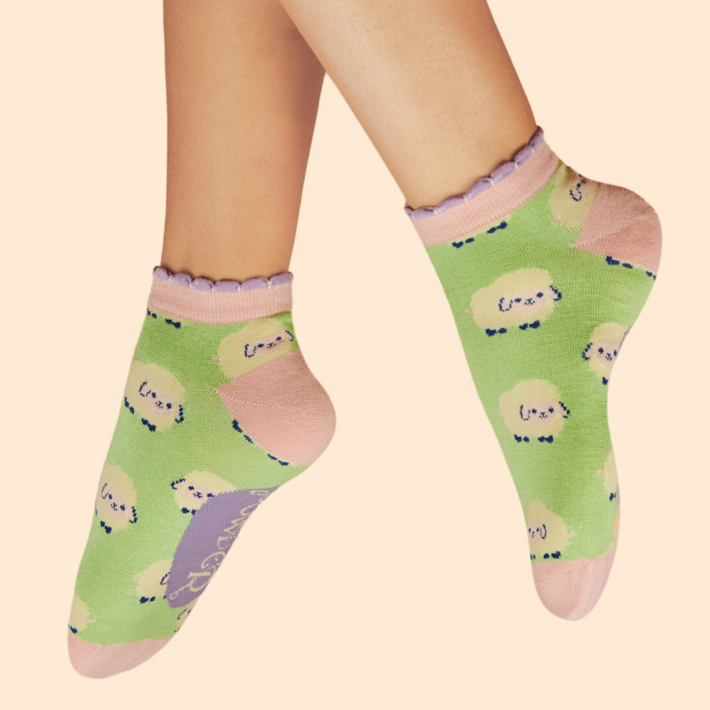 Ladies Bamboo Trainer Sock Marshmallow Sheep By Powder Design SS25