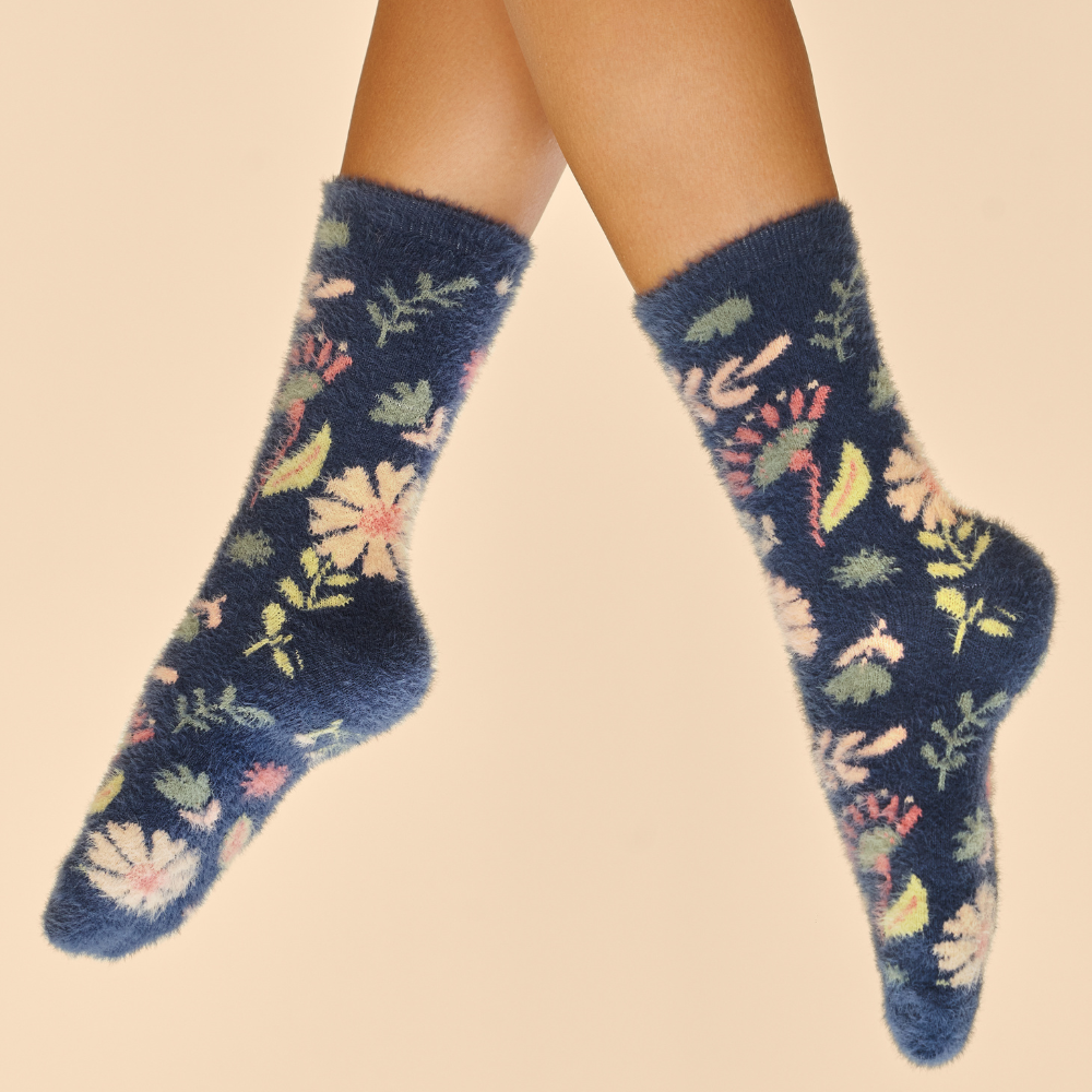 Ladies Watercolour Flowers Fuzzy Slipper Socks Perfect Gift by Powder