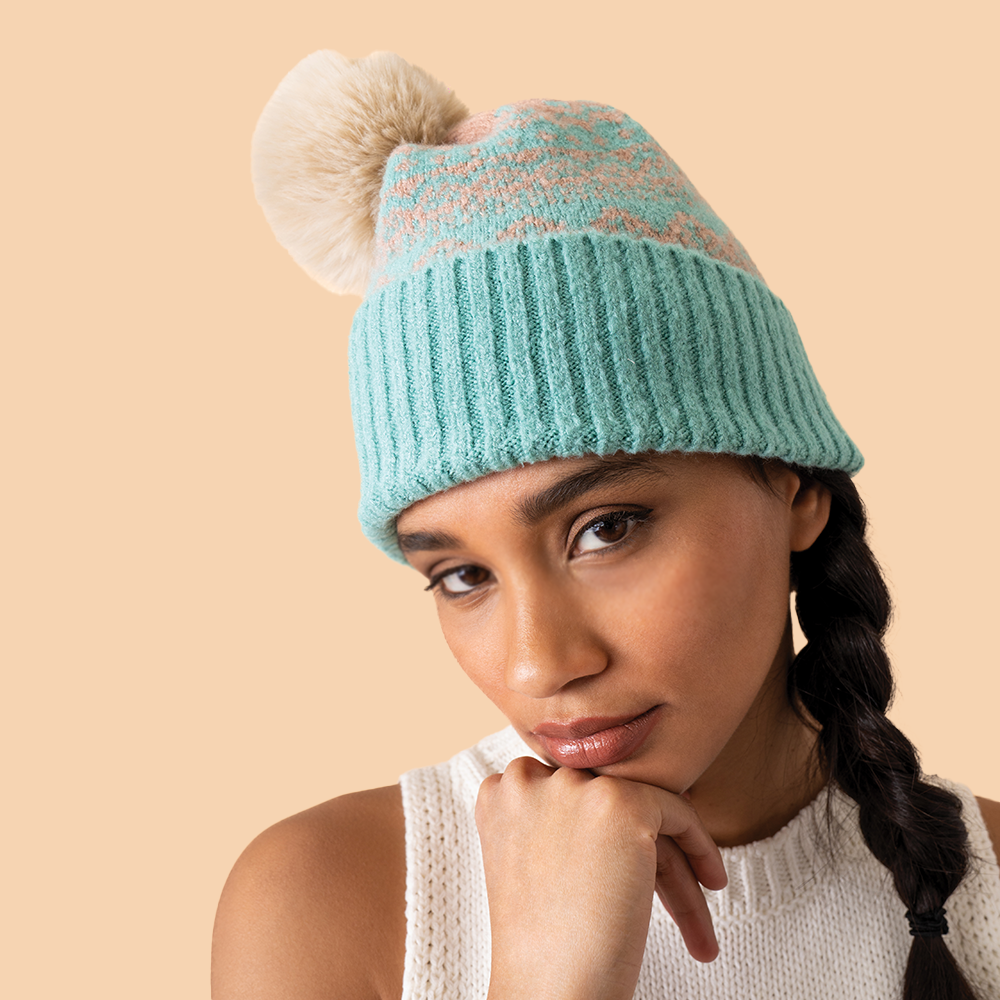 Knitted Hats Ladies Pale Blue Bobble Hat Wool Bobble Hat In Blues
