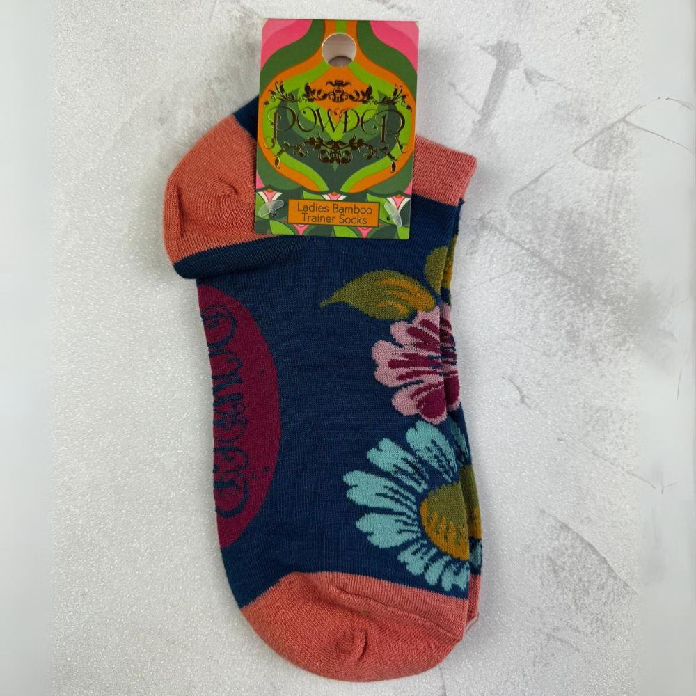 Ladies Bamboo Mix Trainer Sock Vintage Floral Perfect Gift by Powder Design