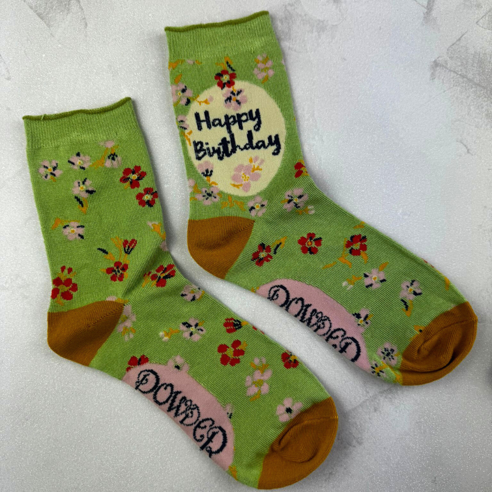 Ladies Bamboo Mix Happy Birthday Ankle Sock Perfect Gift By Powder SOC592