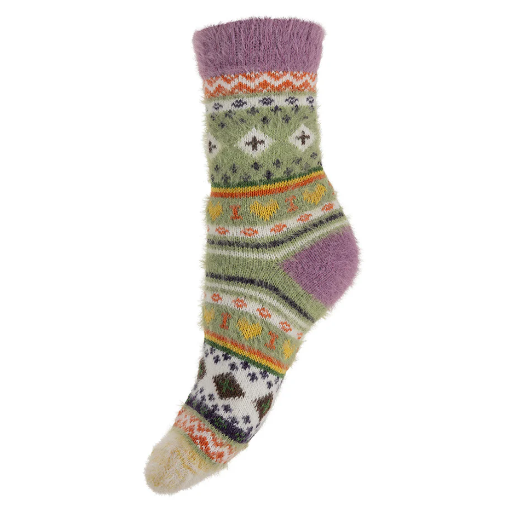 Green Nordic Patterned Soft Wool Blend Socks Perfect Gift By Gemjar