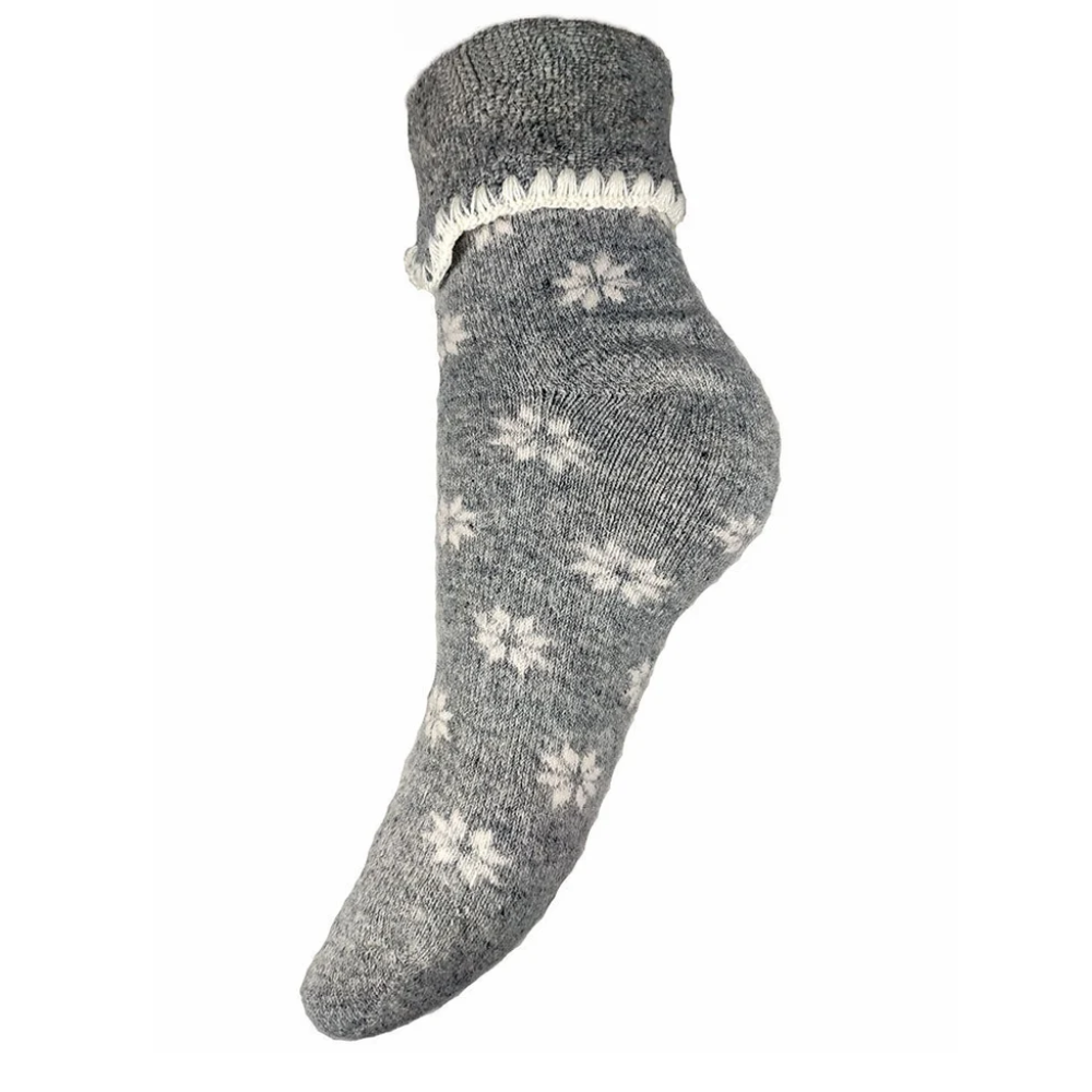 Grey Cuff Socks With Cream Flowers Perfect Gift By Gemjar