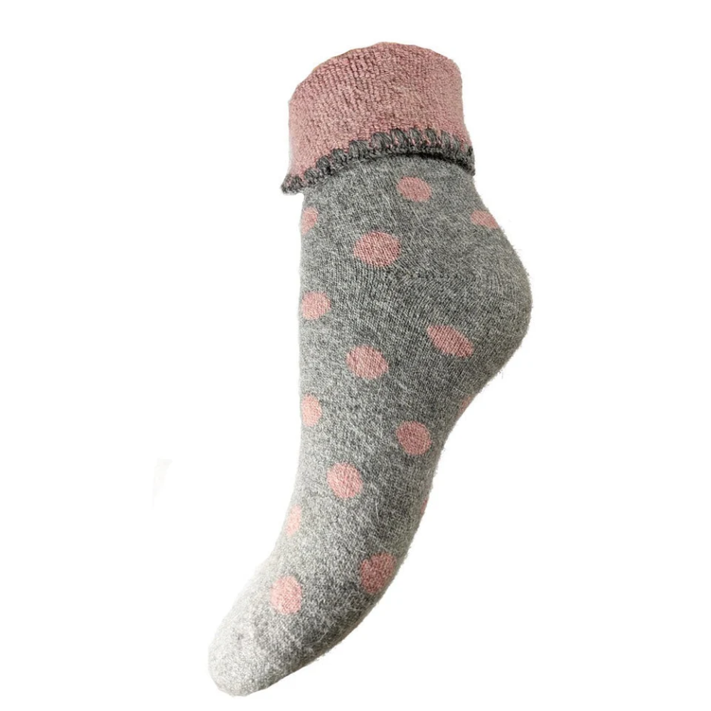 Grey Cuff Socks With Pink Spots Perfect Gift By Gemjar