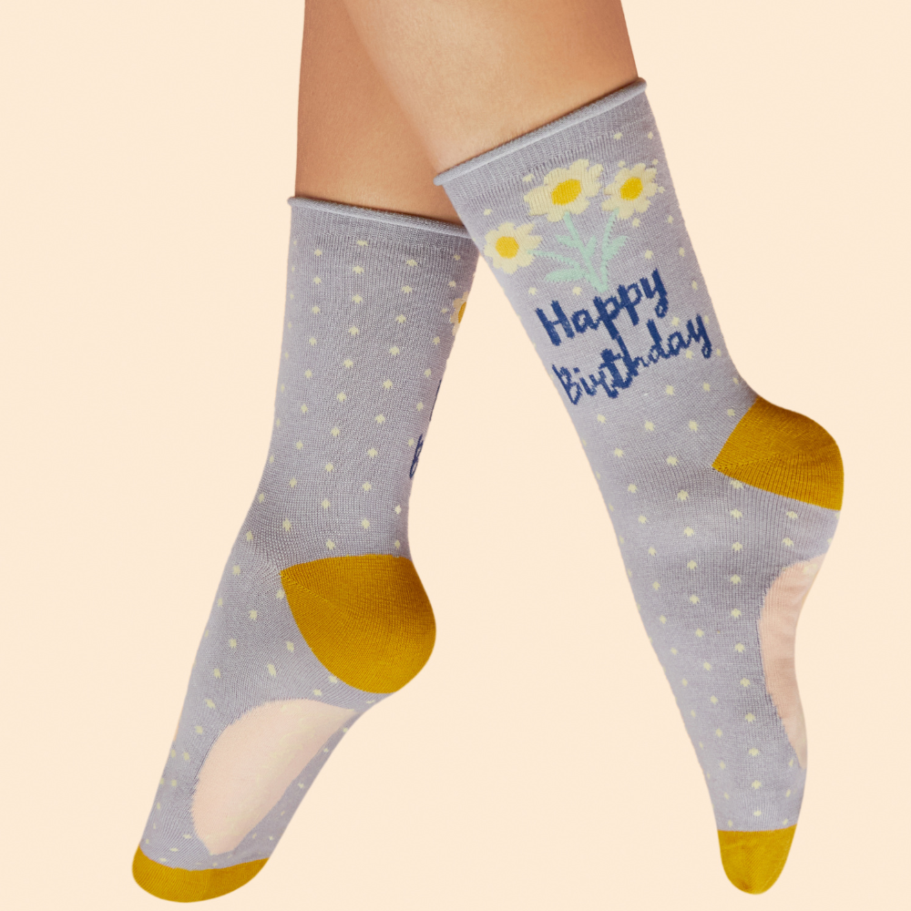 Ladies Bamboo Ankle Sock Happy Birthday Daisies By Powder Design SS25