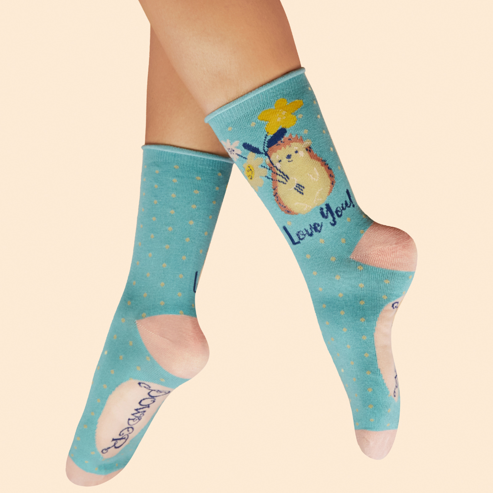 Ladies Bamboo Ankle Sock Hedgehog Sharing Love By Powder Design SS25