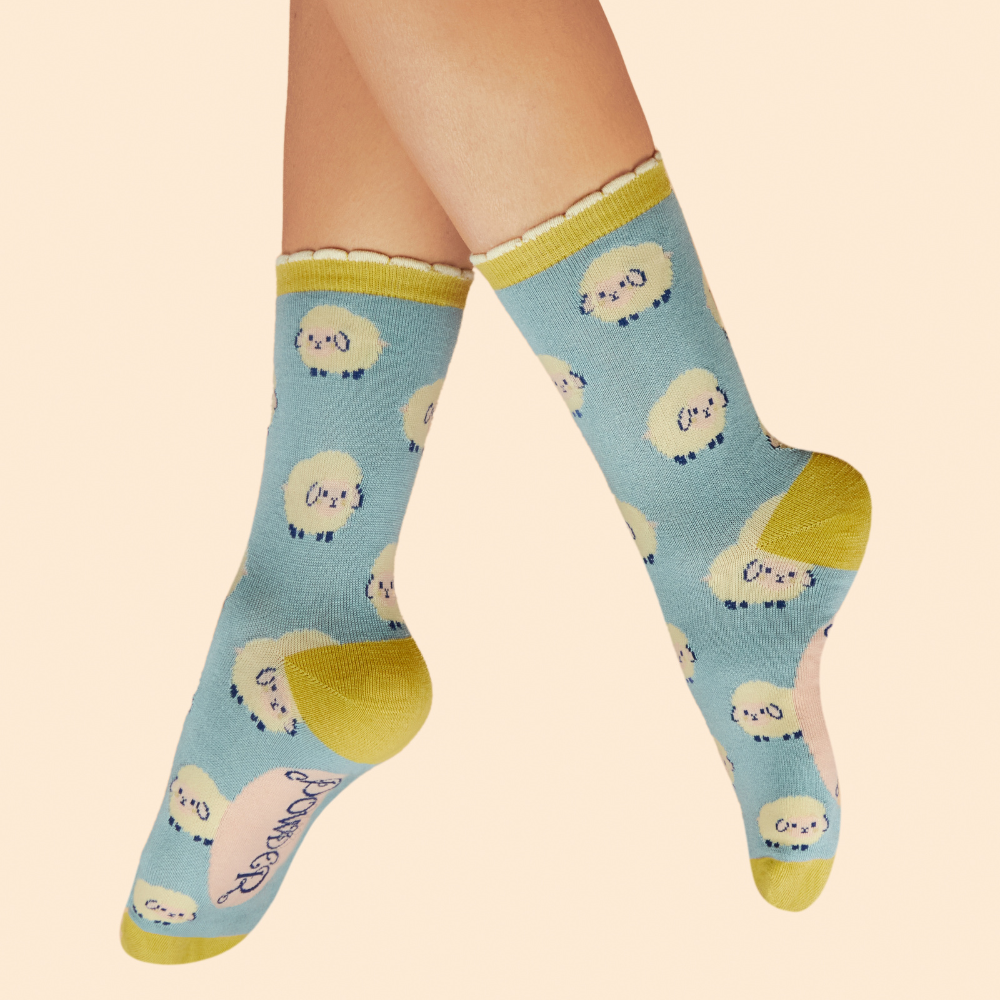 Ladies Bamboo Ankle Sock Marshmallow Sheep By Powder Design SS25