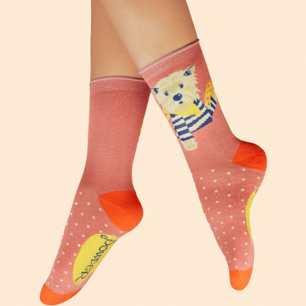 Ladies Bamboo Ankle Sock Puppy Pizza Lover By Powder Design SS25