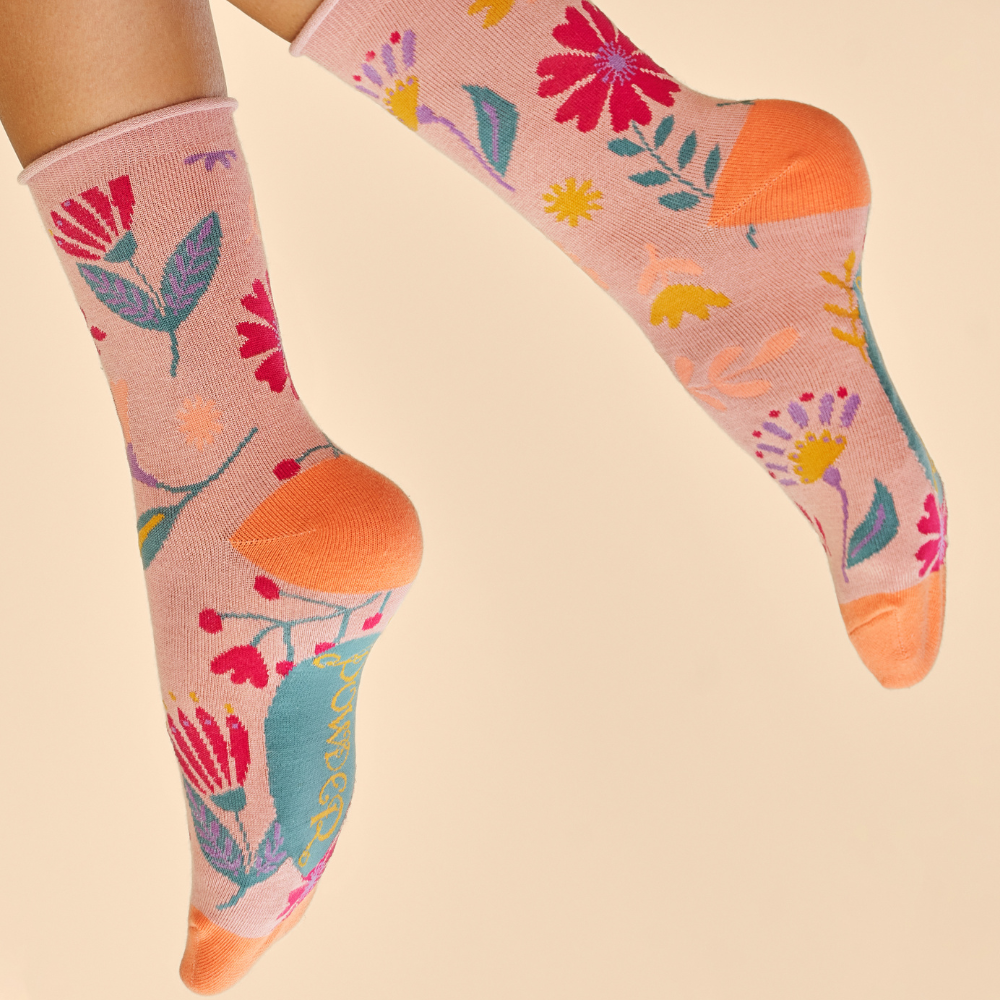 Ladies Bamboo Ankle Sock Watercolour Flowers By Powder Design SS25