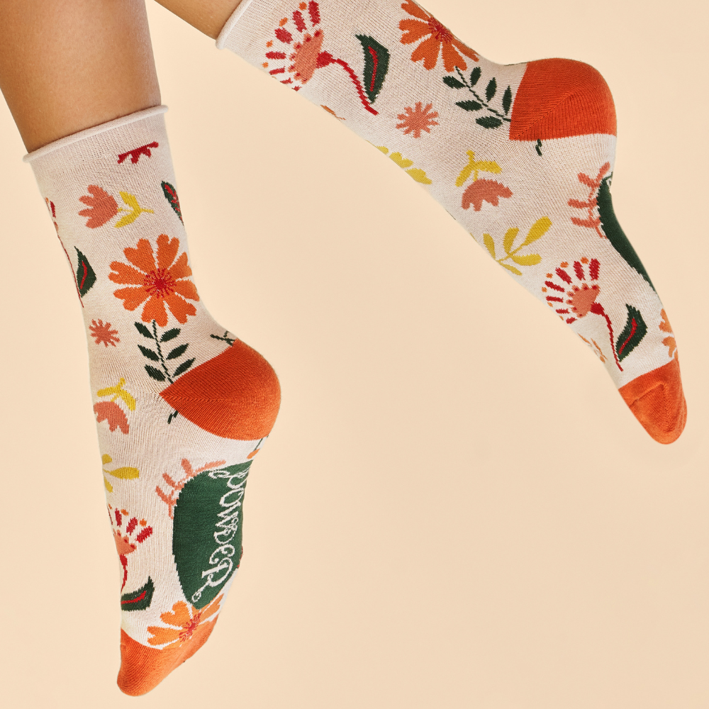 Ladies Bamboo Ankle Sock Watercolour Flowers By Powder Design SS25