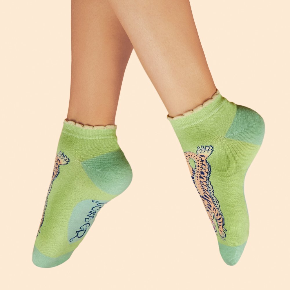 Ladies Bamboo Trainer Sock Ikat Tiger By Powder Design SS25