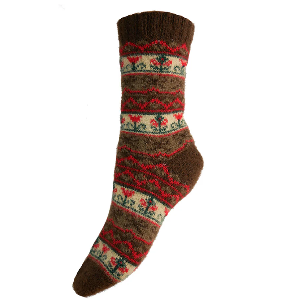 Ladies Brown & Red Bow Patterned Soft Wool Blend Socks Perfect Gift By Gemjar Formerly Joya
