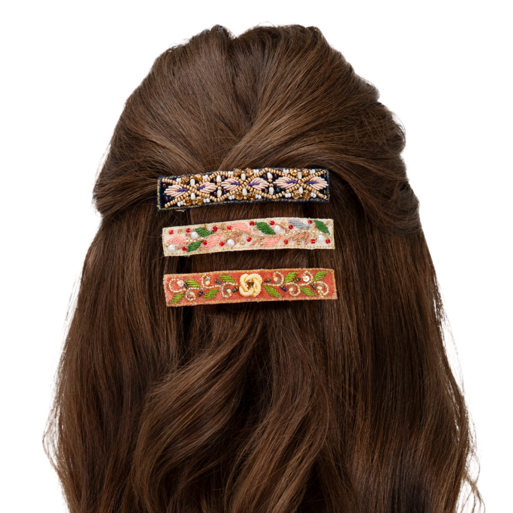 Ladies Embroidered Barette Holly Berry By Powder Design AW25