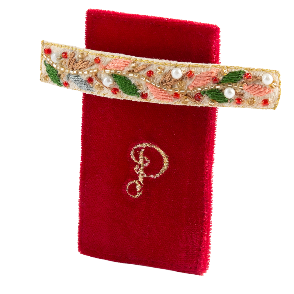 Ladies Embroidered Barette Holly Berry By Powder Design AW25