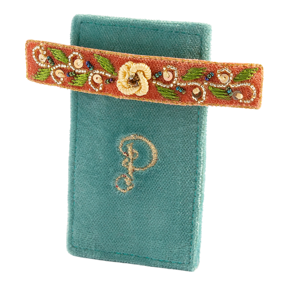 Ladies Embroidered Barette Tangerine Floral By Powder Design AW25