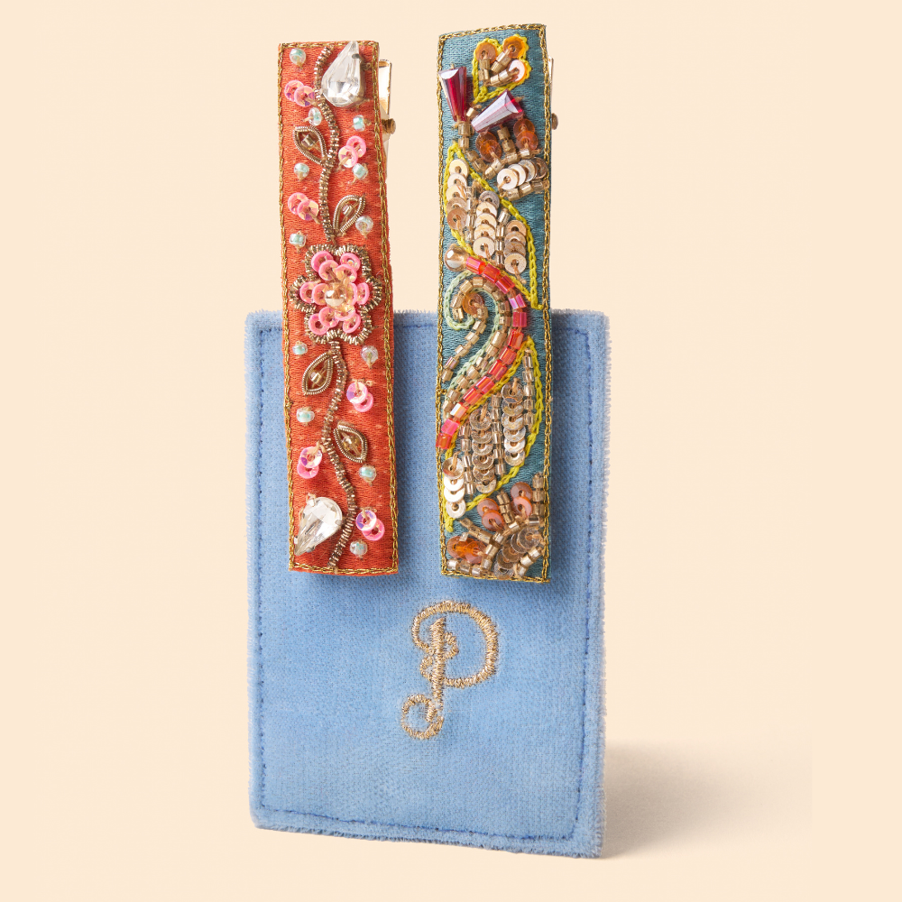 Ladies Embroidered Hair Bar Vines & Teal Festival By Powder Design SS25
