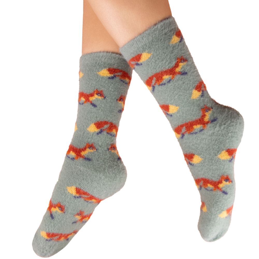 Ladies Mini Foxes Fuzzy Ankle Socks Perfect Gift By Powder Design AW25