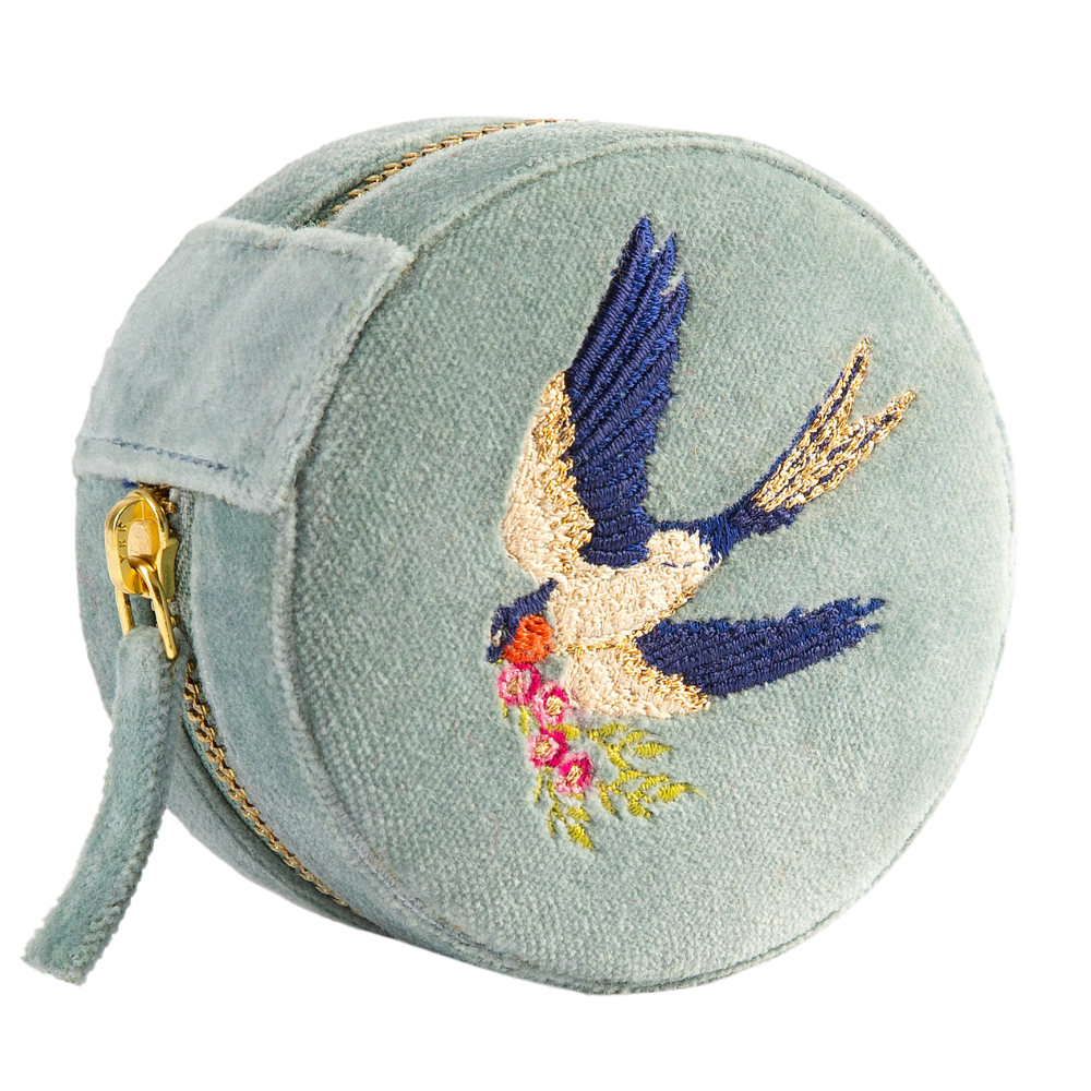 Ladies Mini Round Jewellery Box Swooping Swallows By Powder Design AW25