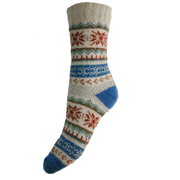 Knitted sock with colorful pattern on a white background