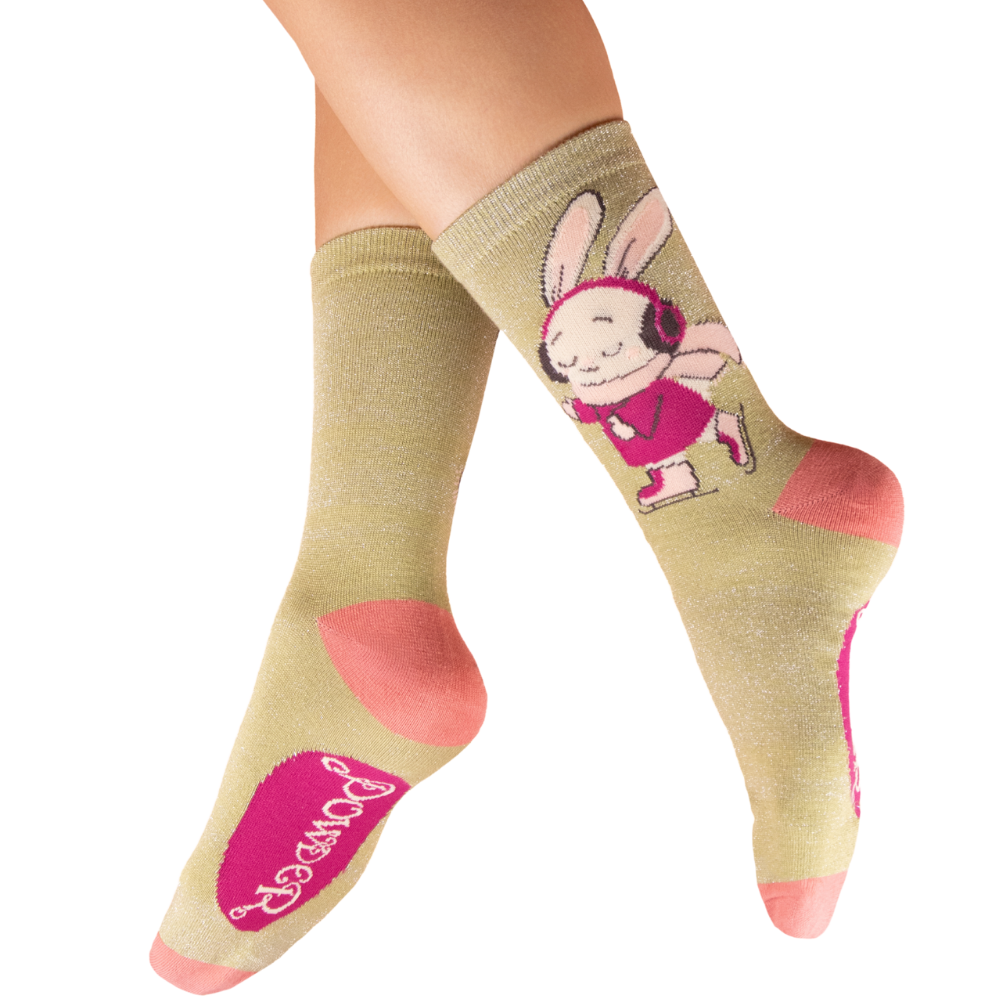 Ladies Skating Bunny Glitter Ankle Socks Perfect Gift By Powder Design AW25