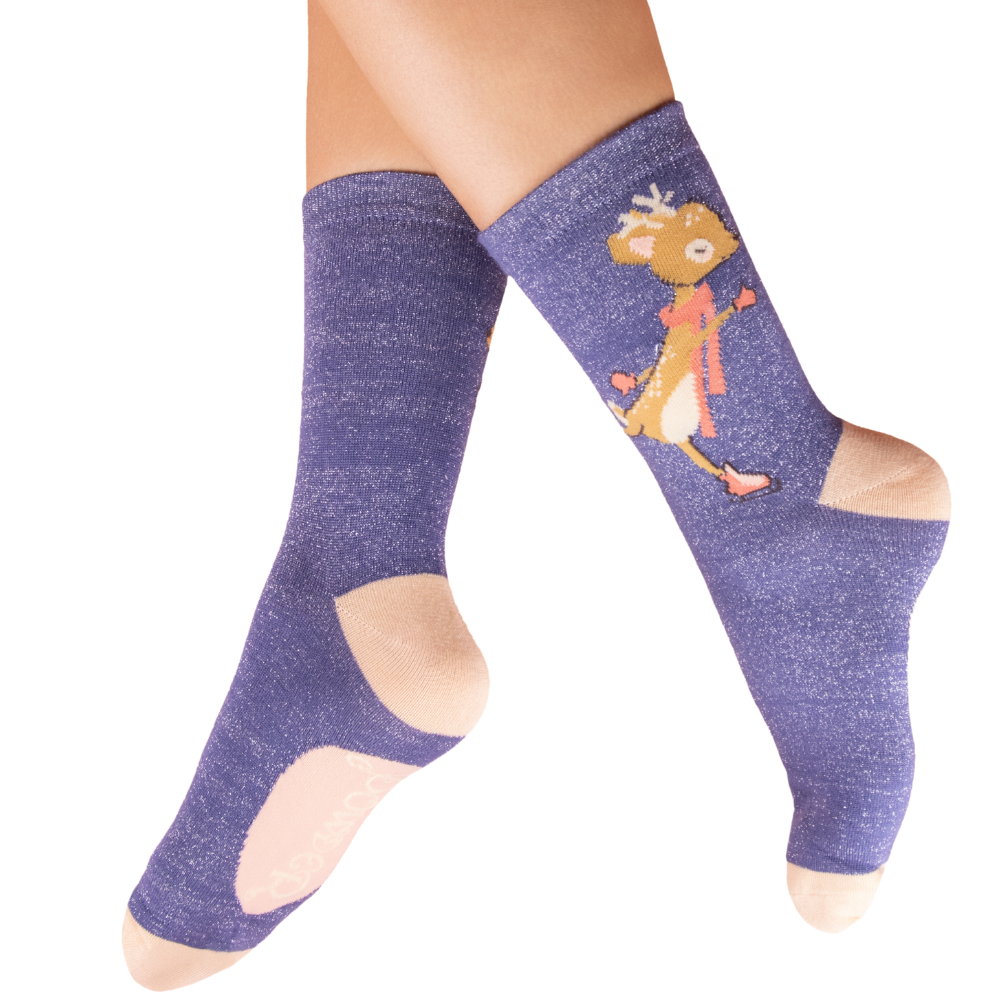 Ladies Skating Deer Glitter Ankle Socks Perfect Gift By Powder Design AW25