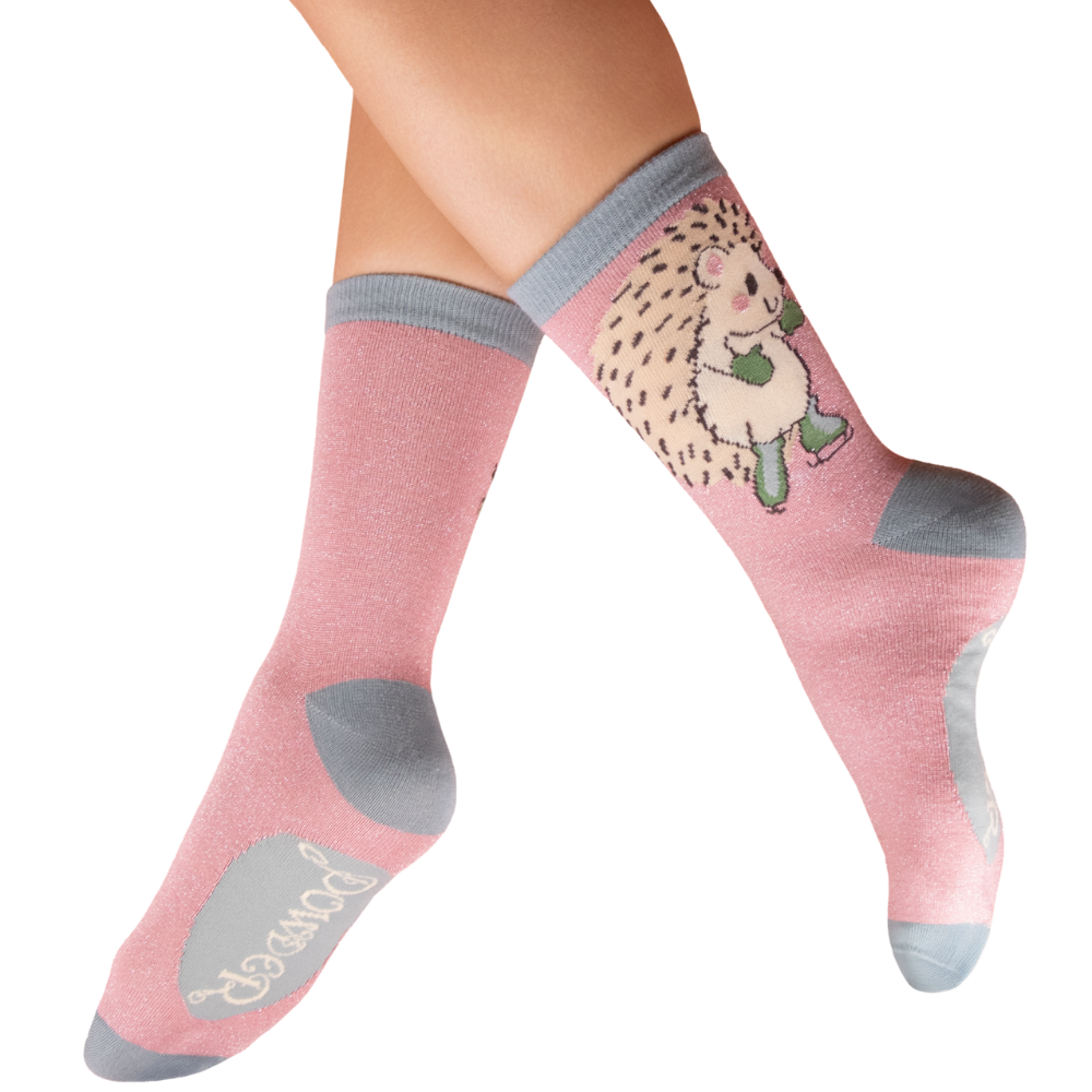 Ladies Skating Hedgehog Glitter Ankle Socks Perfect Gift By Powder Design AW25