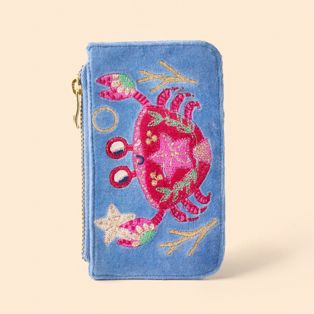 Ladies Velvet Card Holder Seafaring Crab By Powder Design SS25