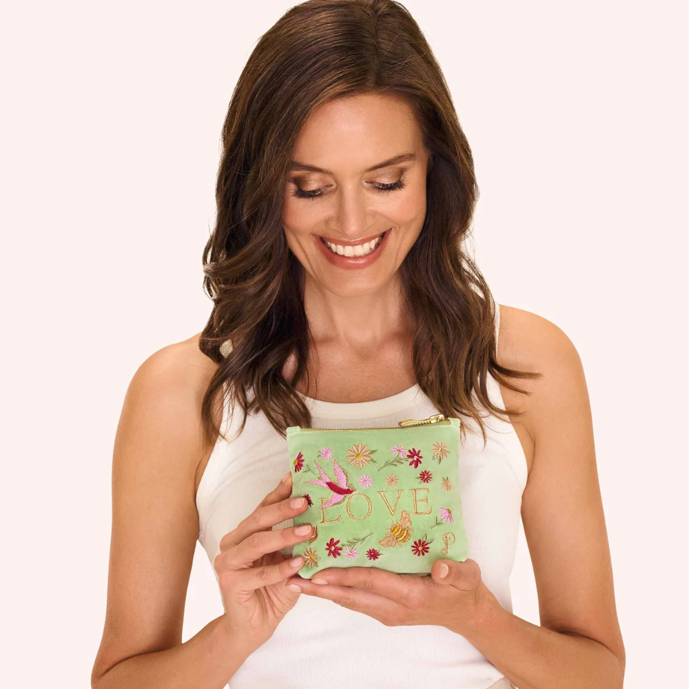 Ladies Velvet Mini Pouch Love In A Meadow Mint By Powder Design SS25