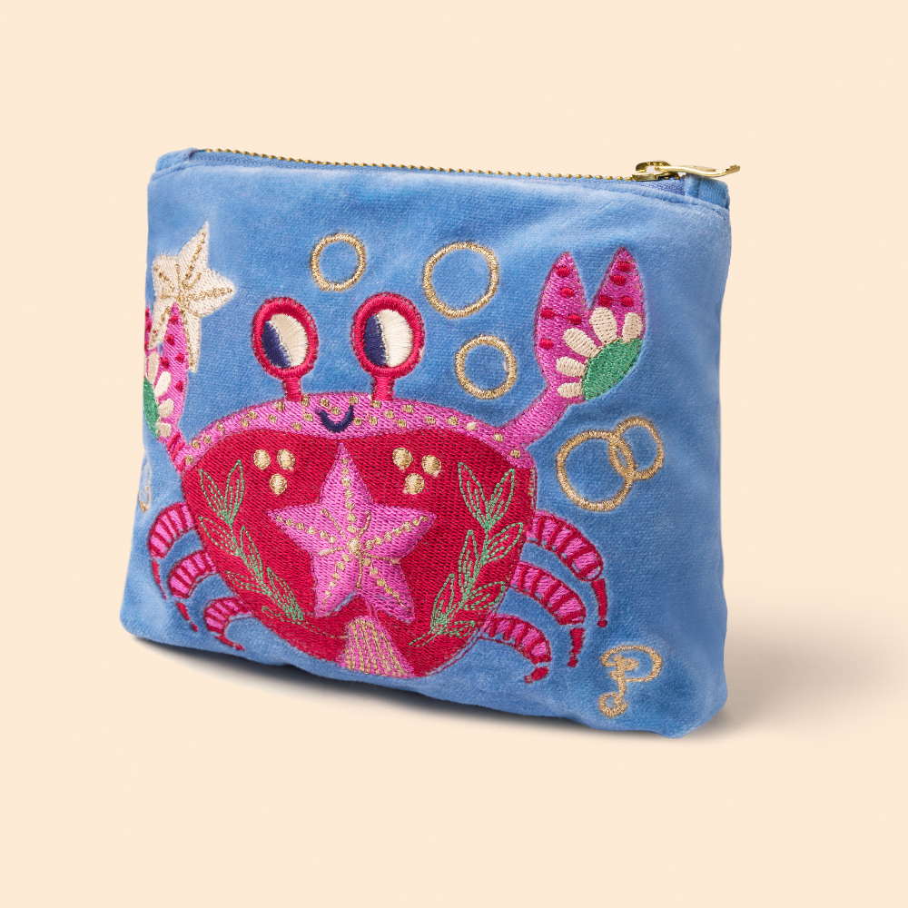 Ladies Velvet Mini Pouch Seafaring Crab By Powder Design SS25