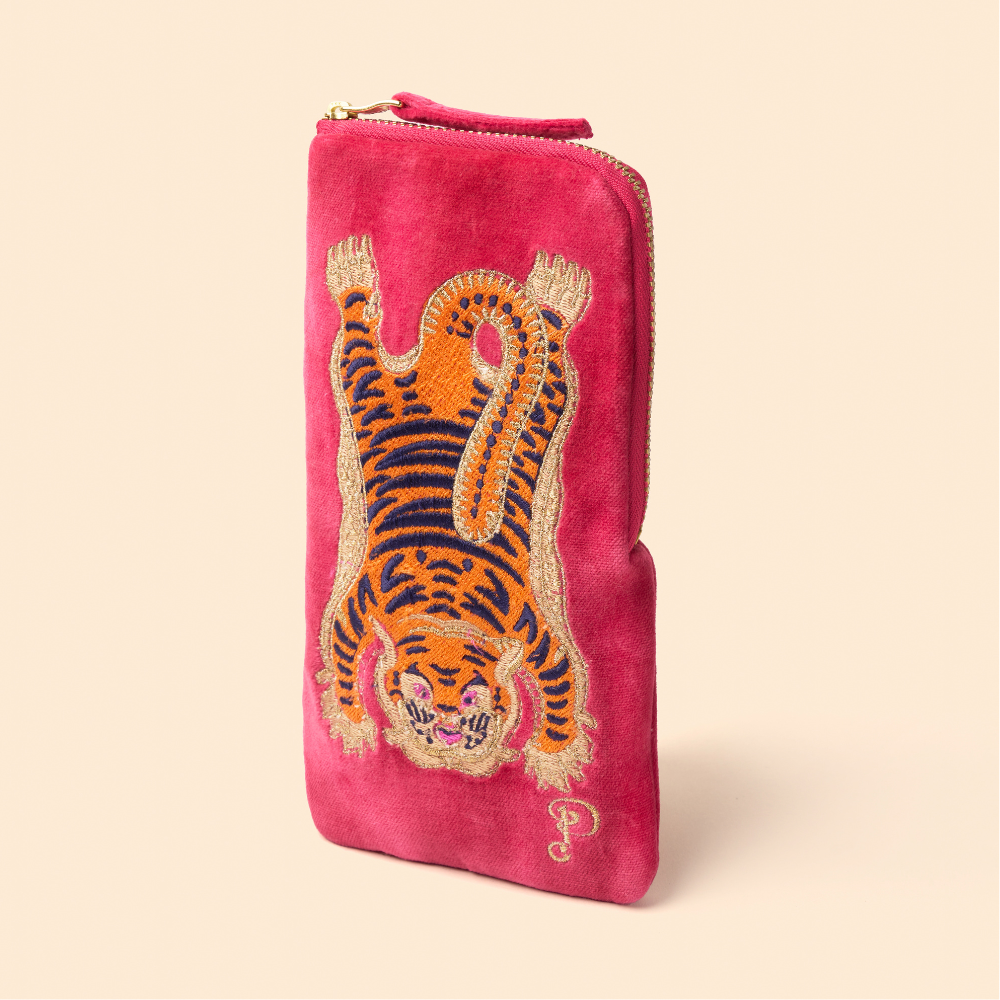 Ladies Velvet Sunglasses Pouch Ikat Tiger By Powder Design SS25