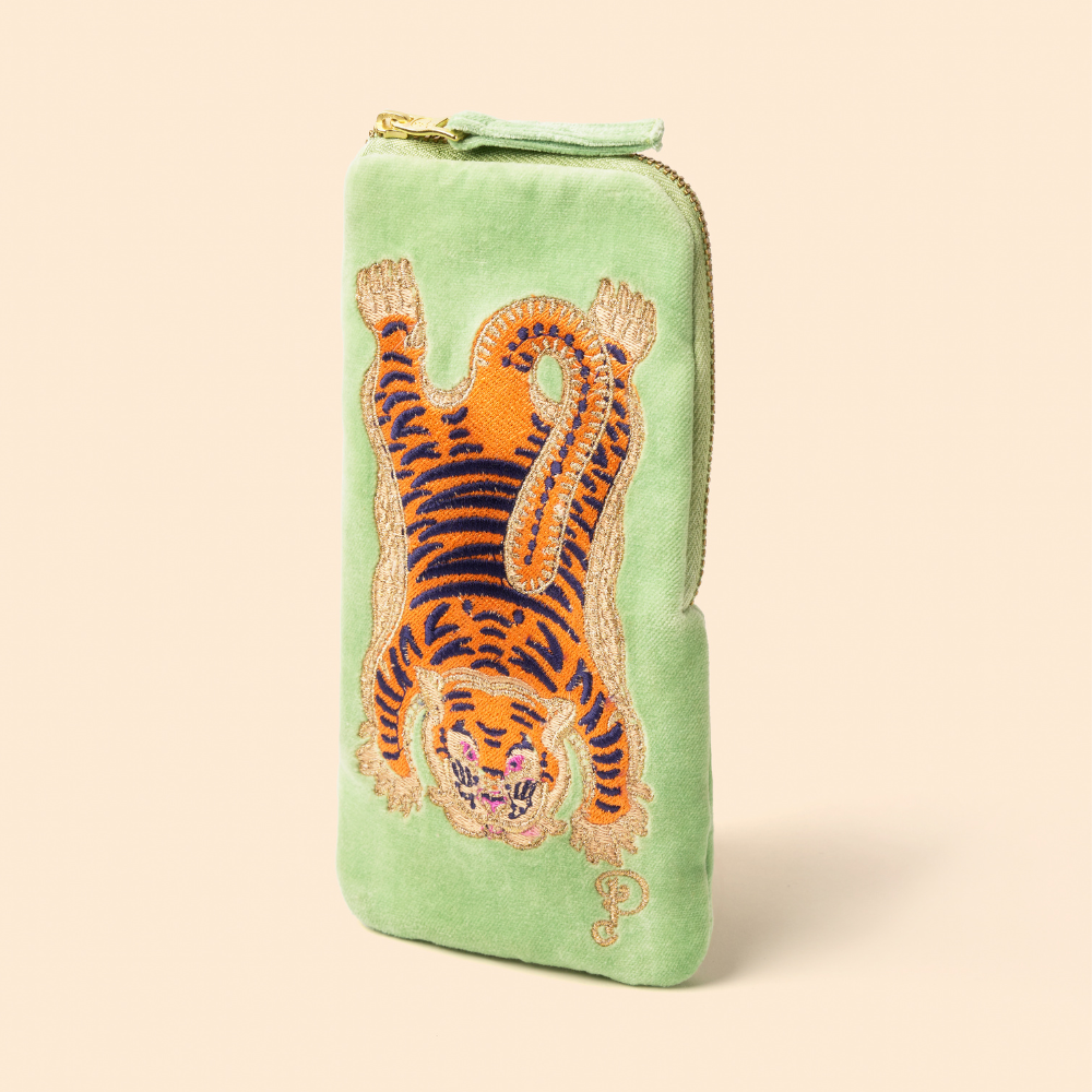 Ladies Velvet Sunglasses Pouch Ikat Tiger By Powder Design SS25