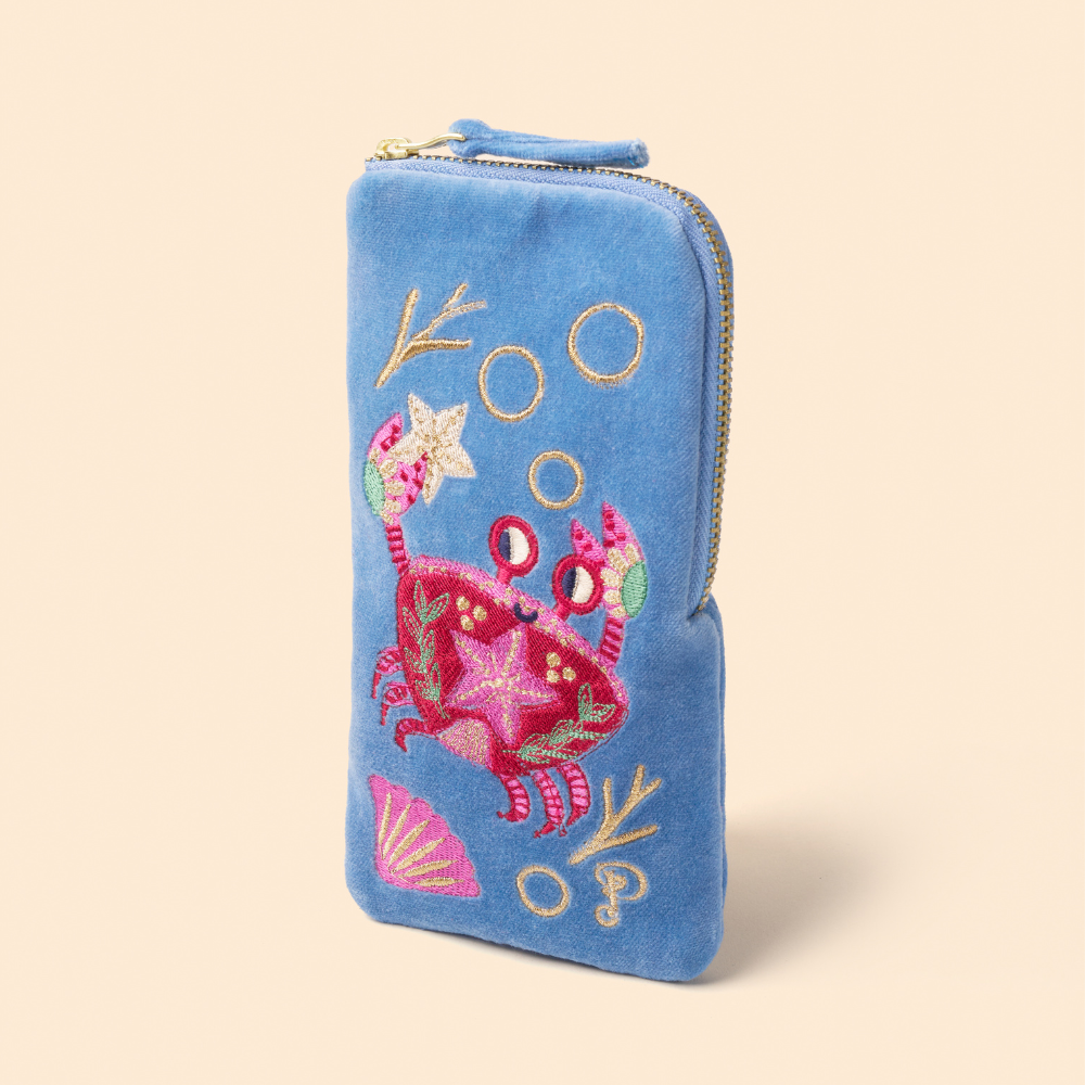 Ladies Velvet Sunglasses Pouch Seafaring Crab By Powder Design SS25