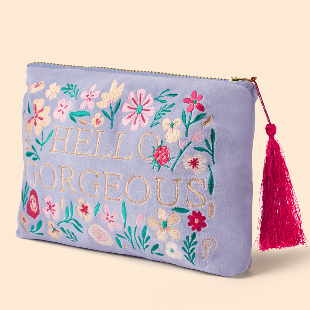 Ladies Velvet Zip Pouch Hello Gorgeous By Powder Design SS25