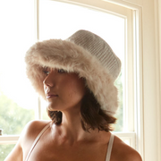 Ladies Prince of Wales Check Bucket Hat with Fluffy Brim By Alex Max AMU-CA102