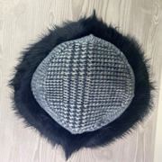 Ladies Prince of Wales Check Bucket Hat with Fluffy Brim By Alex Max AMU-CA102
