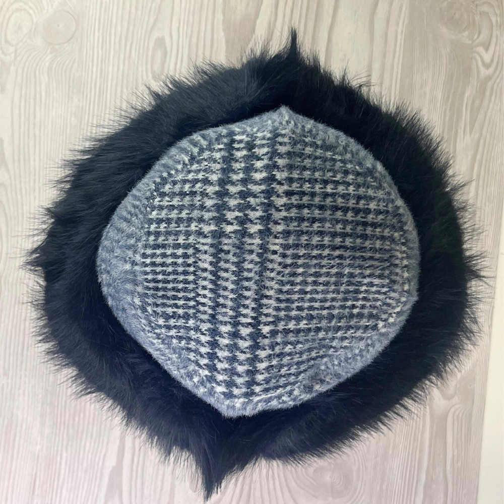 Ladies Prince of Wales Check Bucket Hat with Fluffy Brim By Alex Max AMU-CA102
