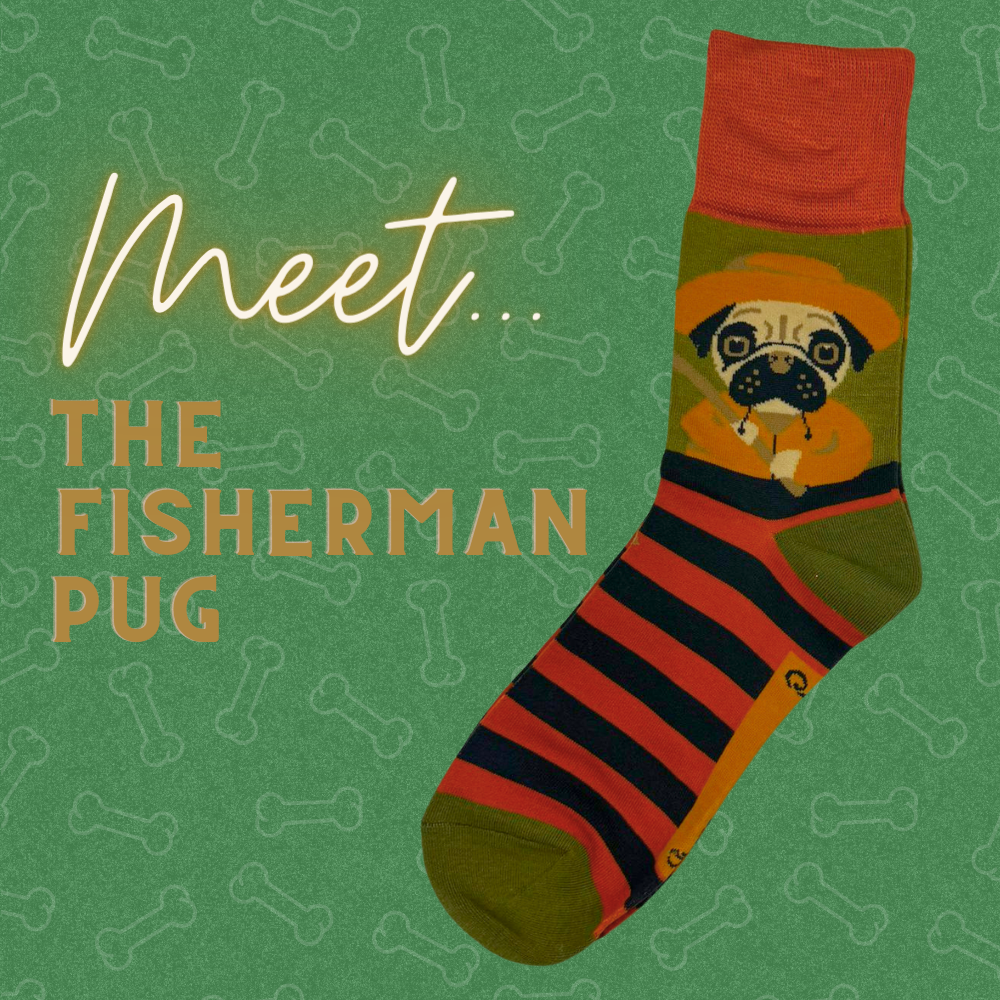 Men's Bamboo Mix Ankle Sock Fisherman Pug Perfect Gift by Powder Design AW23