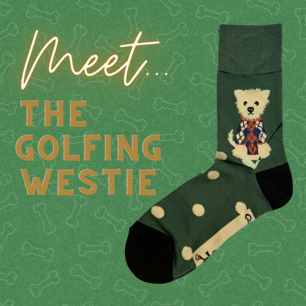 Men's Bamboo Mix Ankle Sock Golfing Westie Perfect Gift by Powder Design AW23