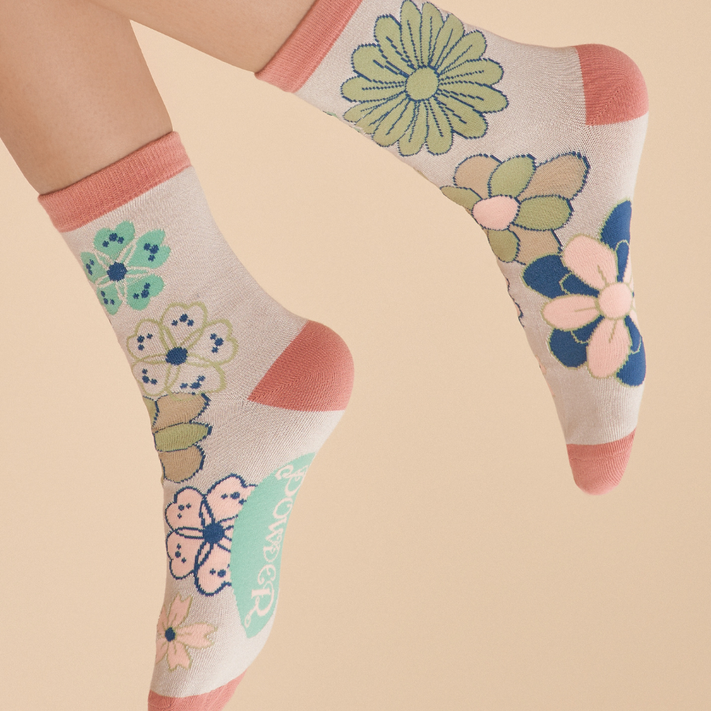 Ladies Bamboo 70s Kaleidoscope Floral Ankle Sock By Powder Design SOC655 SS24
