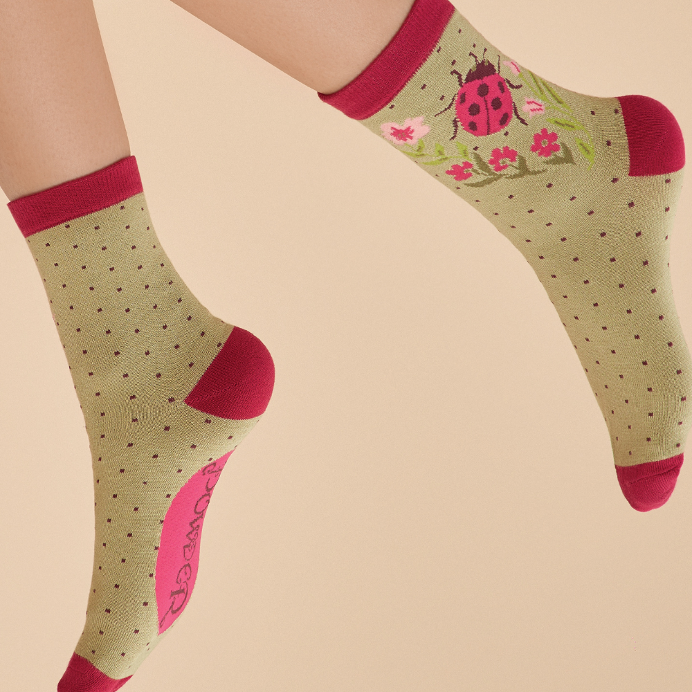 Ladies Bamboo Ladybird Ankle Sock By Powder Design SS24