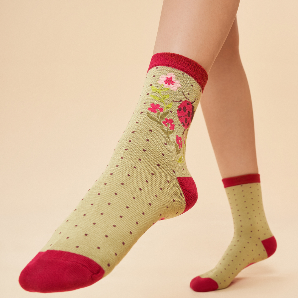 Ladies Bamboo Ladybird Ankle Sock By Powder Design SS24