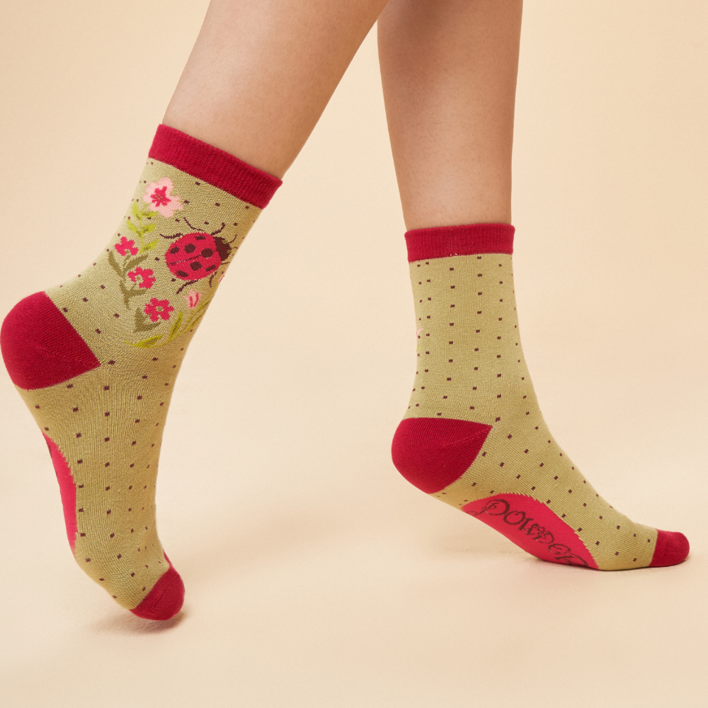 Ladies Bamboo Ladybird Ankle Sock By Powder Design SS24