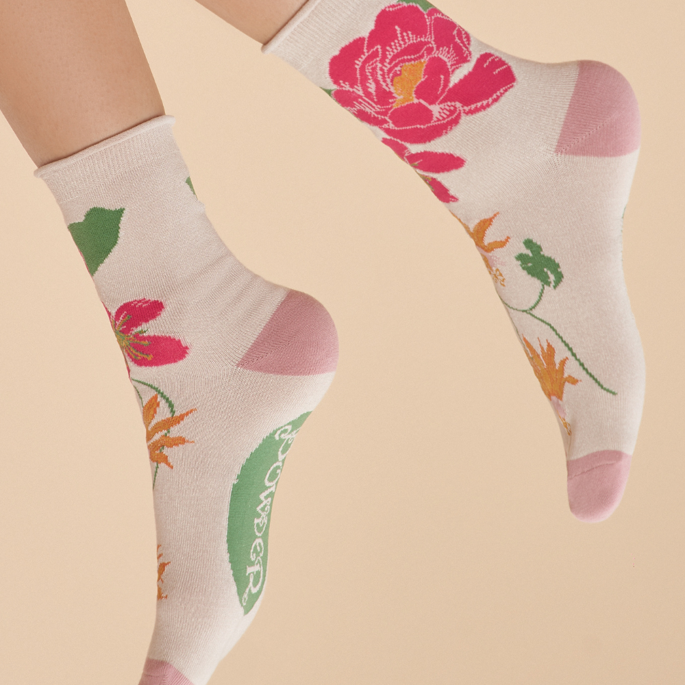 Ladies Bamboo Tropical Floral Ankle Sock By Powder Design SS24