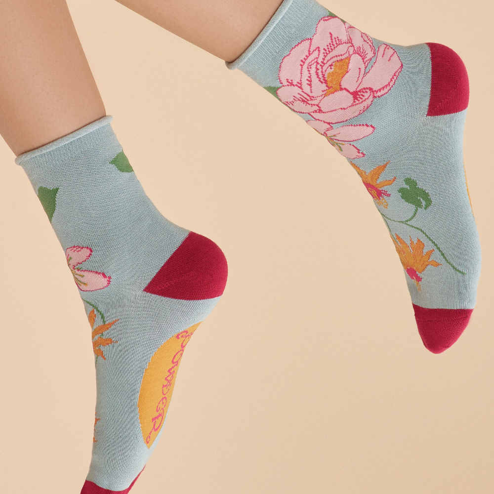 Ladies Bamboo Tropical Floral Ankle Sock By Powder Design SS24