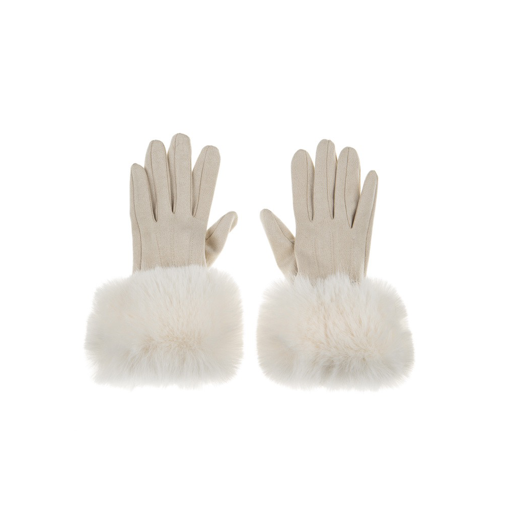 Ladies Faux Fur Cuffed Gloves By Alex Max GL0968 - Panna