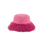 Ladies Prince of Wales Check Bucket Hat with Fluffy Brim By Alex Max AMU-CA102 - Fuchsia