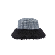 Ladies Prince of Wales Check Bucket Hat with Fluffy Brim By Alex Max AMU-CA102 - Navy