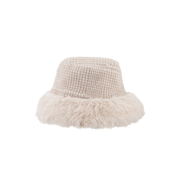 Ladies Prince of Wales Check Bucket Hat with Fluffy Brim By Alex Max AMU-CA102 - Panna