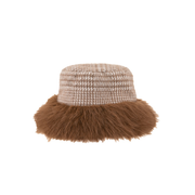 Ladies Prince of Wales Check Bucket Hat with Fluffy Brim By Alex Max AMU-CA102 - Taupe